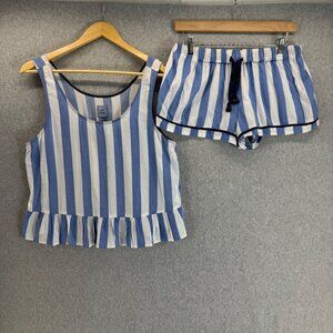 Jane & Bleecker Blue White Striped‎ Pajama Set 2 Piece Shorts Tank Size Medium